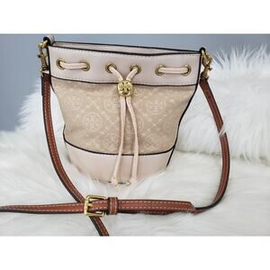 Tory‎ Burch Ivory T Monogram Mini Bucket Bag Crossbody Purse